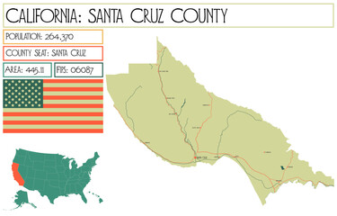 Large and detailed map of Santa Cruz County in California, USA.