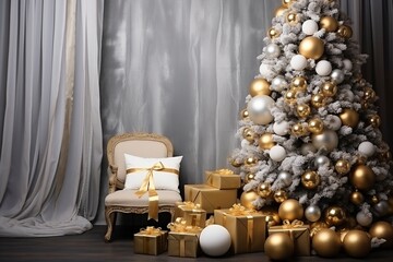 Composition with christmas decorations in the interior and copy space, generative ai