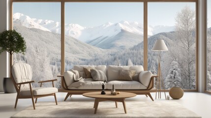 Photo of a cozy living room with stylish furniture and a spacious window