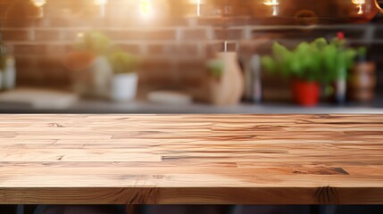 Photo of a wooden table top with a blurred background