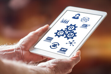 Crm concept on a tablet