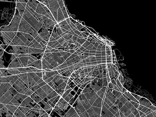 Vector road map of the city of  Buenos Aires in Argentina with white roads on a black background.