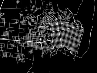 Vector road map of the city of  Concepcion del Uruguay in Argentina with white roads on a black background.