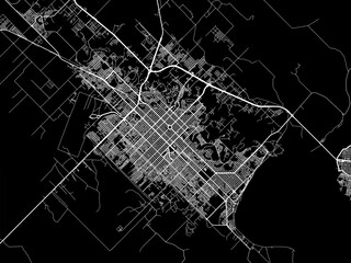 Vector road map of the city of  Resistencia in Argentina with white roads on a black background.