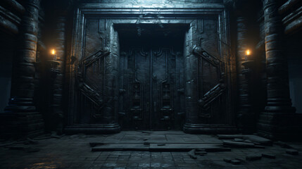 Fototapeta na wymiar Old scary big door dungeon