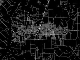 Vector road map of the city of  Puerto Eldorado in Argentina with white roads on a black background.