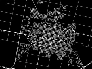 Vector road map of the city of  San Francisco in Argentina with white roads on a black background.