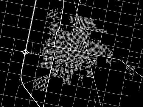 Vector road map of the city of  Rafaela in Argentina with white roads on a black background.