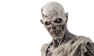 A very Scary Zombie ready to attack on transparent background png. Ai generative.