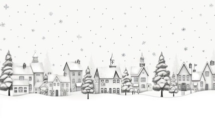 Obraz na płótnie Canvas Winter city before Christmas, black and white watercolor card. Generative AI