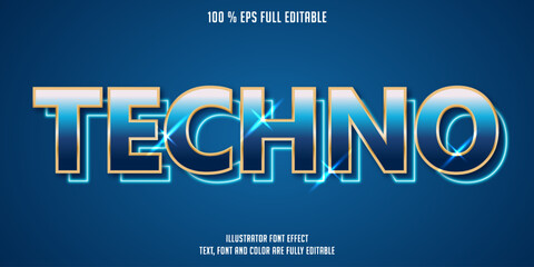 modern 3d blue techno editable font text effect, editable text graphic syle