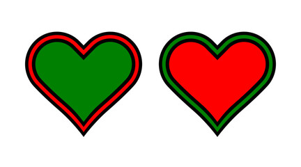 Black, red and green health icon set. Hearts shape logo illustration vector isolated on white background.