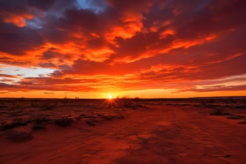 Wandcirkels tuinposter fiery red and orange sunset over a desert © altitudevisual