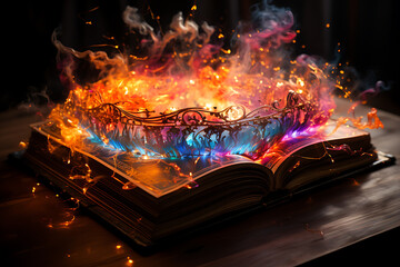 magic knowledge book with star dust. open book colorful