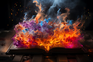 magic knowledge book with star dust. Open book colorful