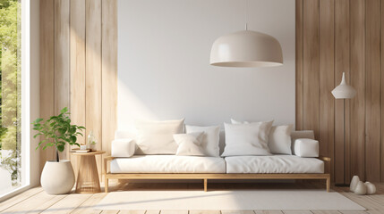 Fototapeta na wymiar Perspective of modern scandinavian living room