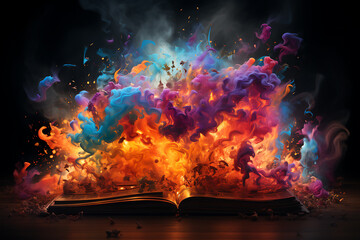 Fototapeta na wymiar magic knowledge book with star dust. Open book colorful