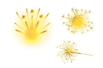 Golden firework for party isolated on white background