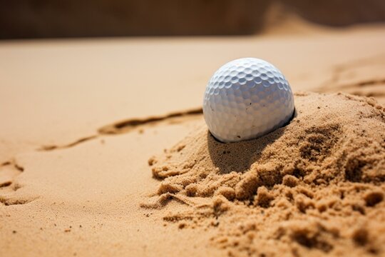 golf ball stuck in sand trap. Generative AI