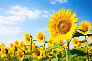 a field of sunflowers in full bloom facing the sun