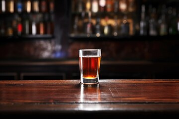 a shot of a forgotten cocktail on an empty bar counter