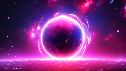 Pink neon avatar frame space planet