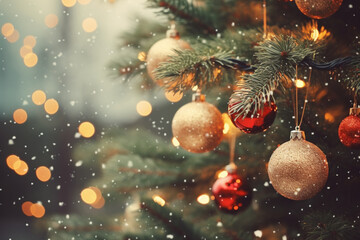 Obraz na płótnie Canvas Christmas Tree festive sparkling vintage ornaments twilight copy space