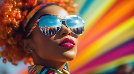 A fierce woman donning goggles and a headband exudes an adventurous spirit as she embraces the outdoors with her stylish eyewear