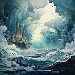 Fantasy image of the city above the sea 