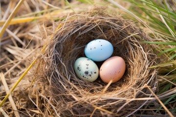 Obraz premium a nest with two eggs of different bird species
