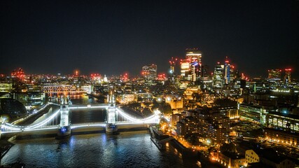 Unique aerial photo of tower bridge during the night