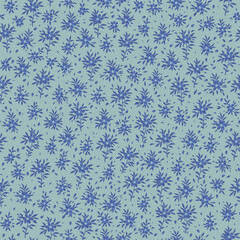 Botanical pattern of flowers and leaves on a blue background. Leaf pattern. Seamless vector illustration on a green background.