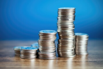 quarters stacked in columns on a blue table