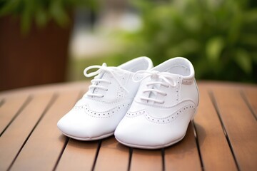 pair of white shoes for baby baptism