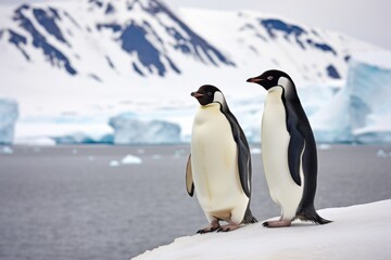 Obraz premium two penguins standing side by side on a icy landscape