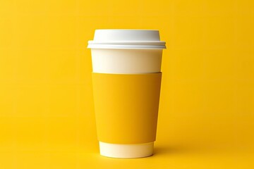 Blank coffee cup isolated on yellow background.
