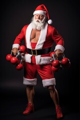 Santa Claus fitness trainer. A muscular man with a white beard