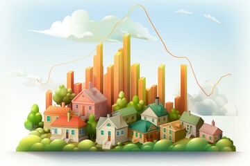 3D illustration depicting the growth graph of real estate. Generative AI