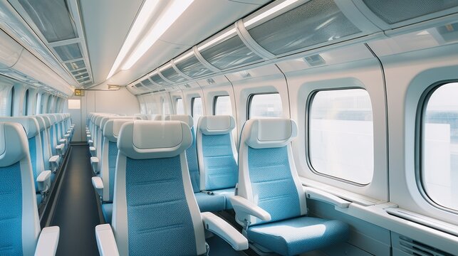 Inside a high-speed train, sleek and modern interiors provide comfort and efficiency for travelers