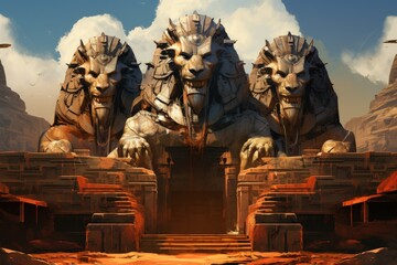 Enigmatic sphinxes posing riddles to test the minds of adventurers - Generative AI - obrazy, fototapety, plakaty