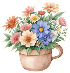 Watercolor flower in pot.