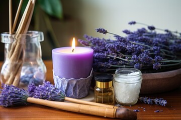 Obraz na płótnie Canvas relaxation essentials: incense, candles, and lavender