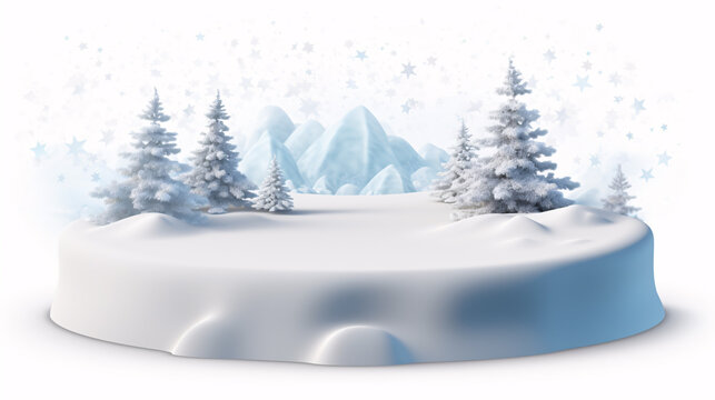 A 3D realistic snow background with isolated Christmas snow drifts on a transparent background.