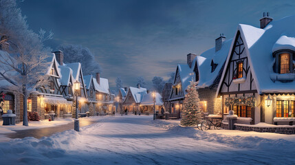 Charming Cottages and Snowy Landscapes in a Quaint Village