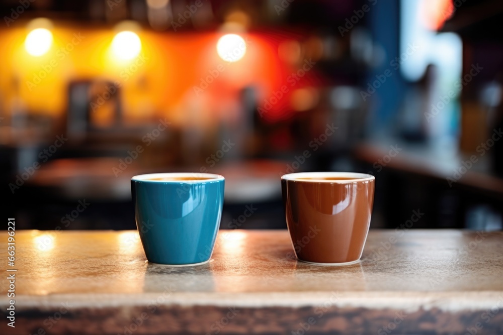 Wall mural two coffee cups on a cafe counter