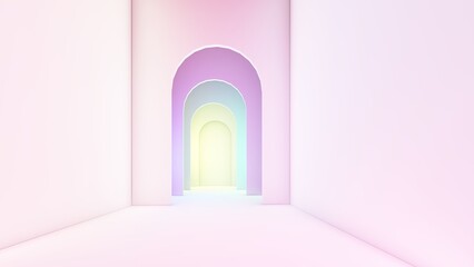 Architecture interior background empty colorful arched pass 3d render