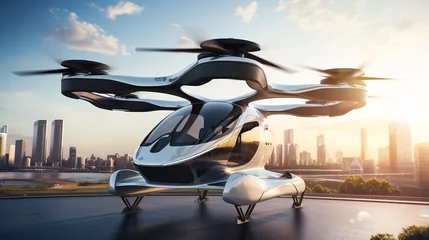 Fototapeten A futuristic EVTOL Aircraft concept with electric-powered vertical takeoff and landing capability. © ckybe
