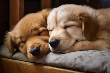 two puppies sleeping together