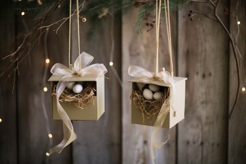 hanging gift box shared between two bird nests
