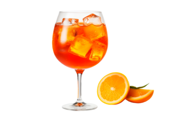 Glass of aperol spritz cocktail isolated on transparent background	
